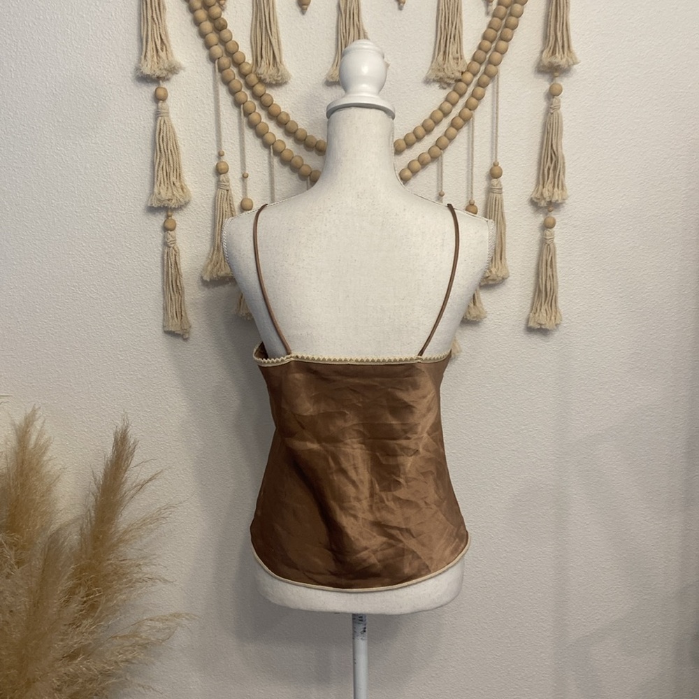 Vintage satin lace camisole tank top neutral brown cream no size small medium - Picture 14 of 17